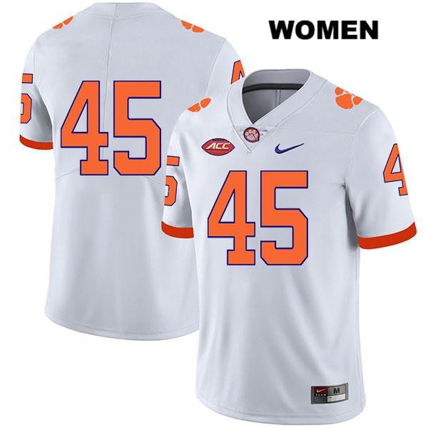 Women's Clemson Tigers #45 Matt McMahan Stitched White Legend Authentic Nike No Name NCAA College Football Jersey PDH7546CT